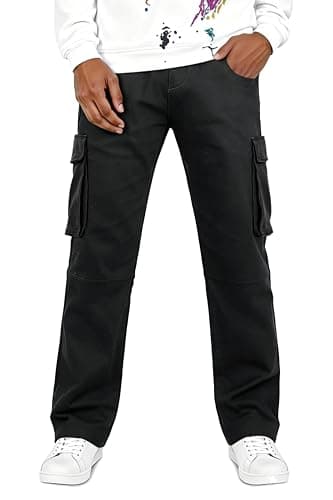 GINGTTO Mens Black Cargo Pants Straight Leg Stretch Cargos for Men Casual Everyday Wear 28 - Image 1