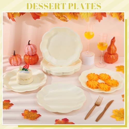 NatNarr 30 Pcs Paper Plates 9 In Cream Party Plates Scalloped Paper Plate Elegant Disposable Plate for Baby Shower, Bridal Shower, Birthday, Wedding - Thumbnail 4