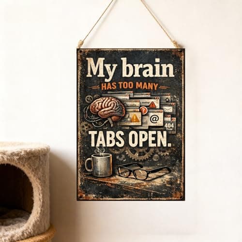 My Brain Has Too Many Tabs Open Tin Sign Funny Mental Overload Humor Vintage Metal Wall Decor Retro Office Coffee Desk Plaque Sarcastic Quote Home Study Wall Art 8x12 Inch - Thumbnail 2