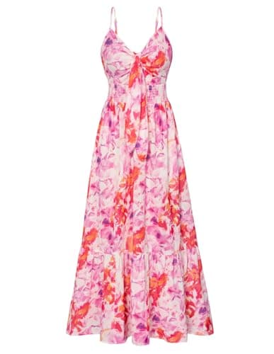 GRACE KARIN Women's Summer Boho Dress Floral Print Spaghetti Strap Tie Front V Neck Long Maxi Dress Beach Sundress - Image 1