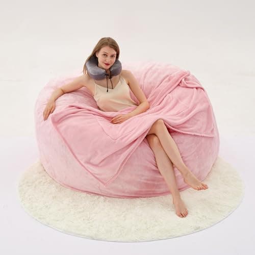 Bean Bag Chair for Adults & Teens, 3ft Large BeanBag Chairs with Memory Foam Fillings, Bean Bag with Ultra Soft Faux Fur Fabric Washable, Lazy Sofa for Gameroom Living Room Bedroom,Pink(35"x 35"x 25") - Image 1