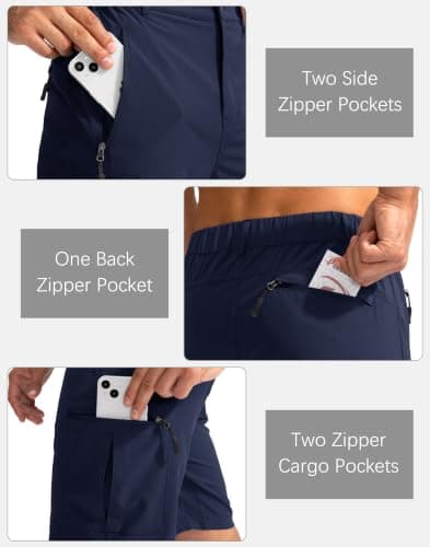 Pudolla Men's Hiking Cargo Shorts 9" Lightweight Outdoor Work Shorts for Men Travel Golf Camping Casual with 5 Zipper Pockets(Navy Small) - Thumbnail 4