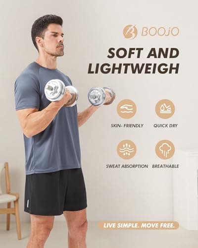 BOOJO Workout Mens Shirts - Casual 2 Pack Black Quick Dry Moisture Wicking T-Shirts Crew Neck Short Sleeve for Gym Athletic Running - Thumbnail 4