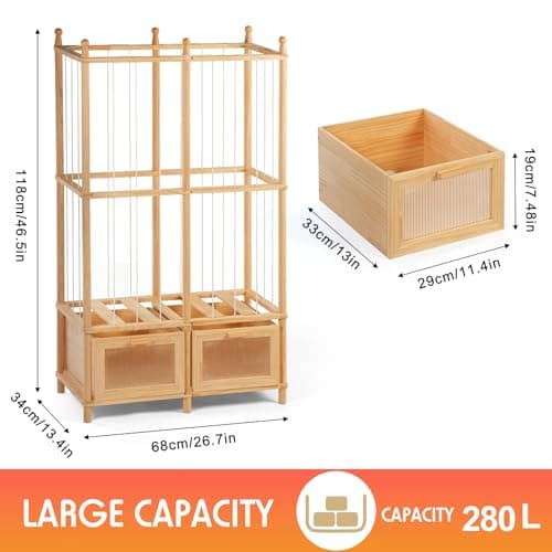 Kompaktayc Stuffed Animal Storage with Two Wooden Drawers, 280L Extra Large Capacity Plush Toy Organizer Tower, Solid Wood Stuffed Animal Zoo Storage for Bedroom, Playroom&Home Organization - Thumbnail 2