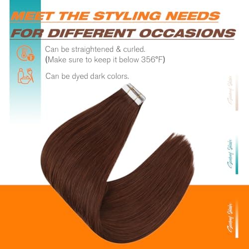 Sunny Hair Tape in Hair Extensions Real Human Hair Invisible Remy Hair Extensions Tape ins for Women Medium Manogany Brown 16 inch 20Pcs 50G - Thumbnail 4