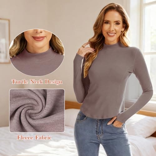 Thermal Shirts for Women Long Sleeve Fleece Tops Running Workout Compression Base Layer Cold Weather for Ski Berry Red - Thumbnail 3