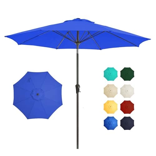 Tioline 9FT Outdoor Patio Umbrella Outdoor pool Umbrella with Push Button Tilt and Crank, Market Umbrella 8 Sturdy Ribs UV Protection for Garden, Deck, Backyard (Royal Blue) - Image 1