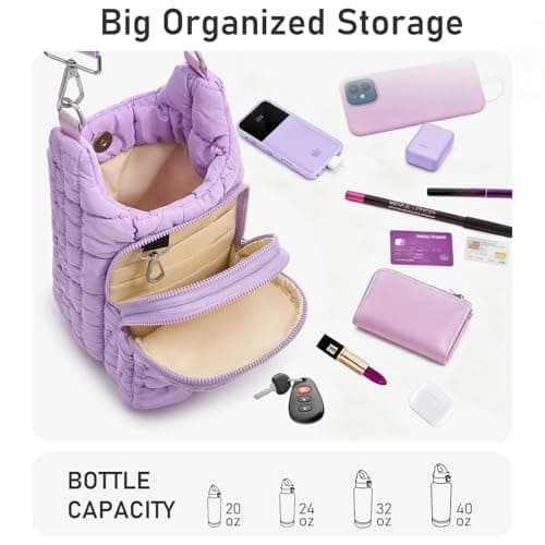 WOOMADA Water Bottle Holder RFID Crossbody Bag for Women, Ideal for Walking, Hiking, Cycling（lavender） - Thumbnail 3