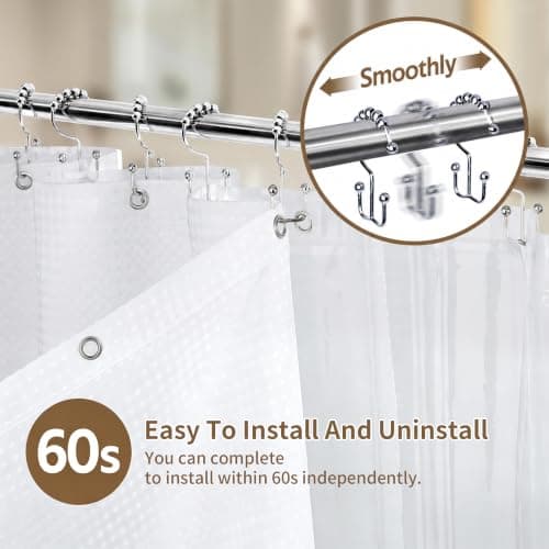 Siiluminisoy Shower Curtain with Liner, Waffle Shower Curtain Set with 12 Stainless Steel Hooks, Waterproof, Machine Washable, Luxury Fabric Shower Curtains for Apartment, White, 72" W x 72" H - Thumbnail 2
