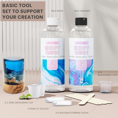 LEEYA RESIN Crystal Clear Epoxy Resin Kit 32OZ, No-Bubble, No-Yellowing, Self Leveling Resina Epoxica para Manualidades, Clear Resin Epoxy for Casting, Molds, Painting, Jewelry, Art Crafts 1:1 Ratio - Thumbnail 5