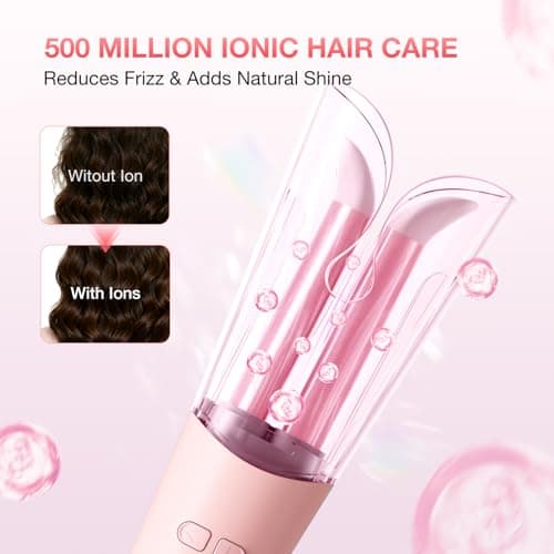 Automatic Curling Iron with 500 Million Ionic, BABONIR 1.25'' Ceramic Rotating Curling Wand with 3 Heat & 2-Way Rotation, Anti-Scald Lightweight Hair Curler, Dual Voltage for Travel, Pink - Thumbnail 5