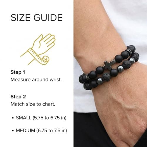 WestLuna Mens Triple Protection Bracelet - Hematite Lava Stone Black Obsidian Bracelet w Skull, 8MM Stone Beaded Bracelets for Men Jewelry Gifts (Medium) - Thumbnail 5
