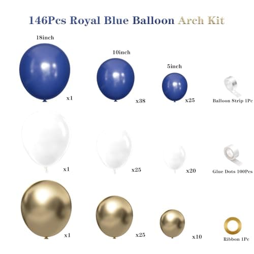 Navy Blue White Gold Balloon Garland Arch Kit, Royal Blue Gold White Balloons for Graduation Anniversary Wedding New Year Birthday Party Decorations - Thumbnail 2