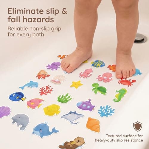 Anki HappiGo Non Slip Bathtub Stickers, 30PCS Sea Creature Anti Slip Bath Tub Treads, Adhesive Waterproof Decals for Toddler Bath & Shower Safety with Scraper - Thumbnail 4