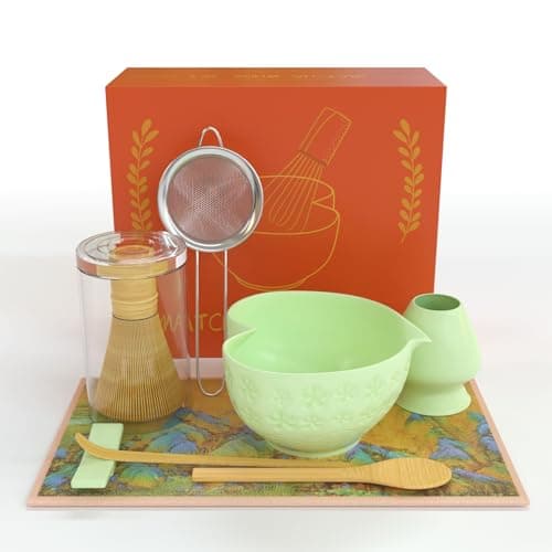 Matcha Whisk Set & Japanese Tea Set, 8PCS Ceramic Matcha Kit, Heart-shaped Matcha Bowl with Spout and Bamboo Whisk for Ceremony Matcha Lovers, Ideal Gift Christmas and Birthday (Matcha Green) - Image 1