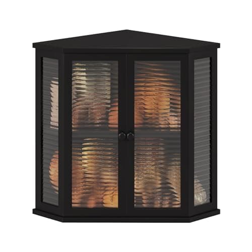WouZglk Corner Bread Box for Kitchen Counter, Black Bamboo Bread Box with Real Glass Door, Double Layer wSpace Saving Bread Storage for Homemade Bread - Image 1