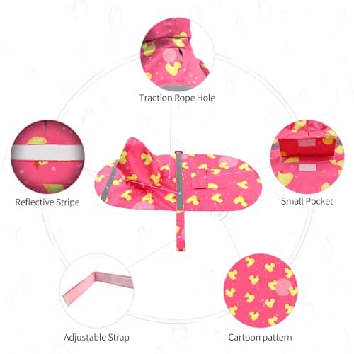 NACOCO Large Dog Raincoat Adjustable - Pet Rubber Ducks Yellow Water Proof Clothes Lightweight Rain Jacket Poncho Hoodies with Strip Reflective Pink (Pink L, Yellow Duck) - Thumbnail 3