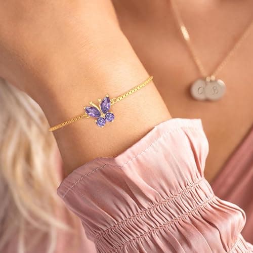 Sistble Butterfly Birthstone Bracelet October Birthday Gifts for Women Tourmaline Bracelet Dainty Gold Bracelets for Teens Jewelry Anniversary Mothers Day Birthday Gifts - Thumbnail 5