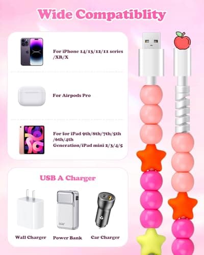 JAKPAK USB Cable for iPhone Beaded Phone Charger 66W Fast Charging Data Transfer 3.3FT Stylish Durable Anti-Tangle USB Charging Cord Women Girls for iPhone 14 13 12 11 XR R iPad Airpods Car - Thumbnail 3