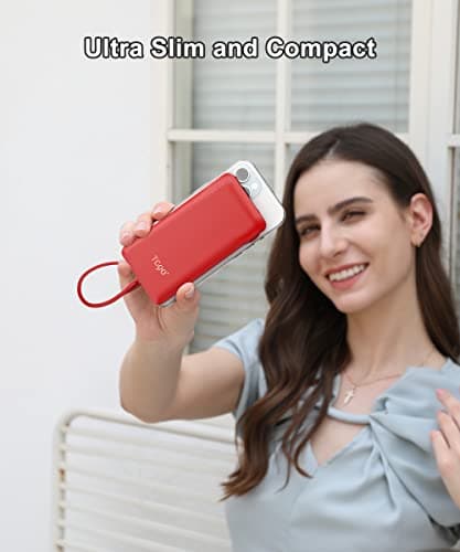 TG90° Portable Charger 10000mah Cell Phone Battery Backup, Ultra Slim Power Bank with Built in Cables(No AC Plug), Portable Phone Charger Battery Packs Compatible with iPhone Android Phones - Thumbnail 4