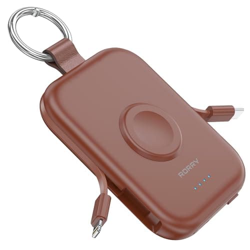 RORRY CharmGo Portable Charger, 5000mAh Portable Charger Power Bank with Built-in Cables, Travel Keychain Battery Pack for Apple Watch and iPhone Air/17/16/15/14/13/12, Cinnamon Clay - Image 1