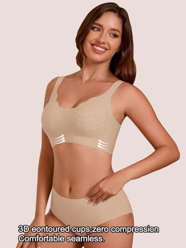 COCOMARTS Jelly Bras for Women No Underwire Seamless Push Up Scalloped Tshirt Bralettes Comfortable Wireless Everyday Bra Nude Medium - Thumbnail 3