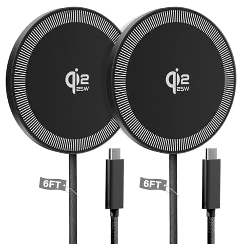 25W Wireless Charger for MagSafe, Qi2.2 Magnetic Fast Charging Pad for iPhone 17/16/15/14/13/12 Series&AirPods,Strong Magnet,Portable Wireless Charger for Travel Home Office,Elegant Black, 2Pack(6FT) - Image 1