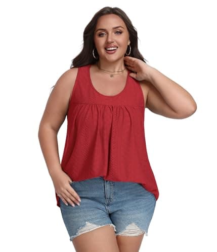 Lastshe Plus Size Sleeveless Tunic Tops for Women Summer Tops for Women Stretchy Sleeveless Tunic, Red, 3X - Thumbnail 3