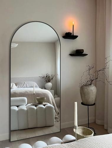 CQHVKQ Mirror Full Length 71"×28" Full Body Mirror Arched Full Length Mirrors with Stand for Living Room,Bedroom Hanging Mirror for Cloakroom,Black - Thumbnail 3