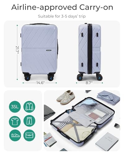 BAGSMART Carry On Luggage 22x14x9 Airline Approved, 20 Inch Lightweight Carry On Suitcase, Hard Shell Luggage with Spinner Wheels, 20 Inch Rolling Suitcases, Purple - Thumbnail 6