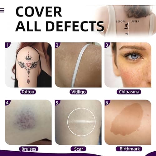 Full Coverage Tattoo Cover Up Cream – Waterproof, Sweatproof Body Concealer for Scars, Birthmarks and Dark Spots – Blendable Dual Shades (Ivory & Medium Deep) - Thumbnail 4