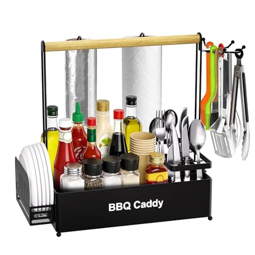 LELOCLE Grill Caddy BBQ Organizer for Outdoor Grill with 2 Paper Towel Holders, Picnic Condiment Utensil Organizer for Outdoor Cooking, RV, Camping Essential, Camper Must Haves, Gifts for Men - Image 1