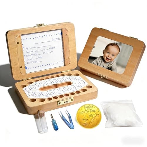 Tooth Fairy Tooth Holder, Handcrafted Natural Wood Storage Box with Fairy Gold Coin, Ideal for Baby Teeth Umbilical Cord Lanugo, Odorless Non-toxic Keepsake Organizer for Lost Teeth Preservation - Image 1