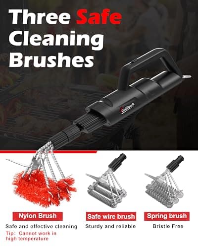GrillSpark Electric Grill Brush – Reciprocating Motor Grill Cleaner (600/720 Strokes/min), 3 Interchangeable Brush Heads Including Bristle-Free Options, Ideal BBQ Gift for Dads & Grill Lovers - Thumbnail 5
