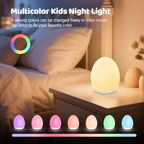 MediAcous Night Light for Kids, Baby Egg Light for Nursery, 7 Colors Changing & Stepless Dimming, Soft Silicone Touch Night Lamp with 1 Hour Timer, Rechargeable Nursery Night for Breastfeeding - Thumbnail 2