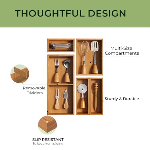 keechee Carbonized Bamboo Kitchen Drawer Organizer (Bundle: 5pc Organizers Set) - Thumbnail 3