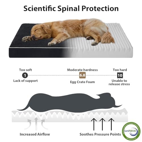 LEXTRO XXL Waterproof Orthopedic Dog Bed for Crate Mat, 44x32 Extra Large Dog Bed Washable with Removable Washable Cover, Comfortable Dogs Pad for Large Size Dogs, Black - Thumbnail 2