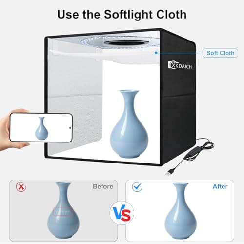 XKDAICH 16x16 Inch Portable Folding Photo Studio Shooting Tent Box with Dimmable Ring Light USB, 3 Color Temperatures & 6 Colors PVC Backdrops for Product Photography, YouTube Videos, Smartphone - Thumbnail 5