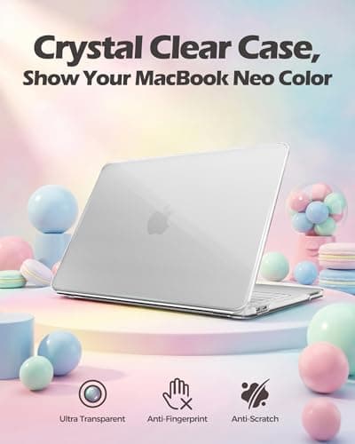 ProCase Clear Case for MacBook Neo 13 Inch 2026 Model A3404, Ultra-Thin Hard Shell Protective Laptop Cover with Keyboard Cover & 50 Coffee Stickers - Thumbnail 5