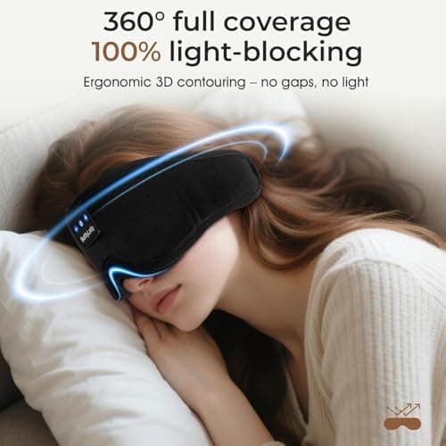 Sleep mask Headphones,100% Blackout 3D Zero Eye Pressure Bluetooth Sleep mask Breathable Eye mask with Bluetooth Headphones Sleep Headphones for Side Sleepers 14H Playtime&Bluetooth 5.4 Black - Thumbnail 2