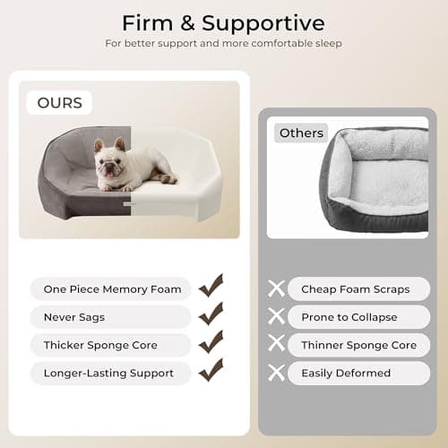 Aurapaws Orthopedic Dog Bed for Medium Small Dogs up to 120lbs, 48D Extra Thick One-Piece Memory Foam Dog Bed, Never Sag Pet Sofa Couch with 3 Removable Washable Covers (Plush, Cooling, Leather) & Toy - Thumbnail 3