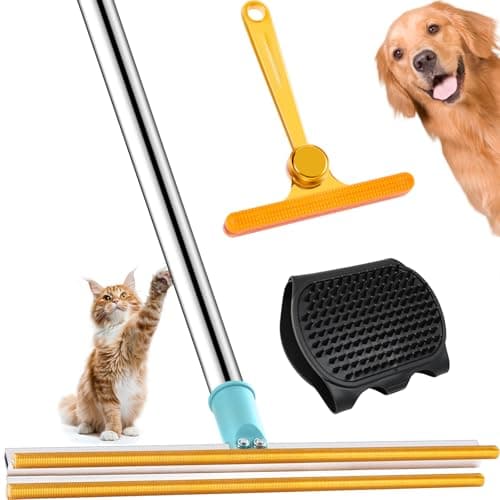 COVITKAN 3 in 1 Carpet Rake for Pet Hair Removal Tool, 51” Adjustable Long Handle Pet Hair Removal Broom, Pet Grooming Brush, Cat Dog Hair Remover Carpet Scraper for Rugs, Mats