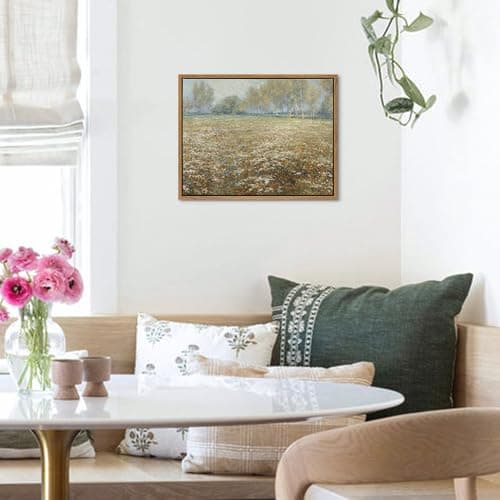 DAJONART Vintage Floating Frame Meadow with Flowers Wall Art, Landscape Farmhouse Wall Decor, Rustic Bedroom Bathroom Office Decorations,11x14 - Thumbnail 6