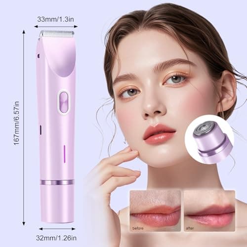 Bikini Trimmer for Women,2 in 1 Dual Head Bikini Shaver,Waterproof & Painless Electric Razors for Pubic Hair(Purple) - Thumbnail 6