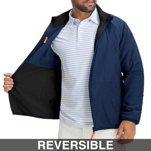 M MAELREG Men's Reversible Fleece Lined Jacket Full Zip Golf Jacket Winter Lightweight Softshell Coat Outerwear - Thumbnail 3