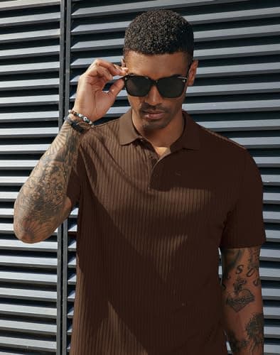 PJ PAUL JONES Polo Shirts for Men Retro Lightweight Pullover Polo T Shirts for Golf Bowling Coffee L - Thumbnail 3