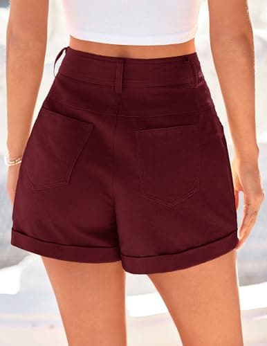 PRETTYGARDEN High Waisted Shorts Women 2026 Summer Business Casual Trousers Pleated Tailored Cuffed Bottoms with Pockets(Wine Red,Medium) - Thumbnail 4