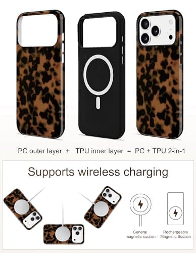 Aitipy Compatible with MagSafe Tortoise Shell Phone Case for iPhone 14 Plus, Cute Magnetic Dot Aesthetic Leopard Print Soft TPU Hard PC Shockproof Protective Phone Cover for Women Girls - Thumbnail 2