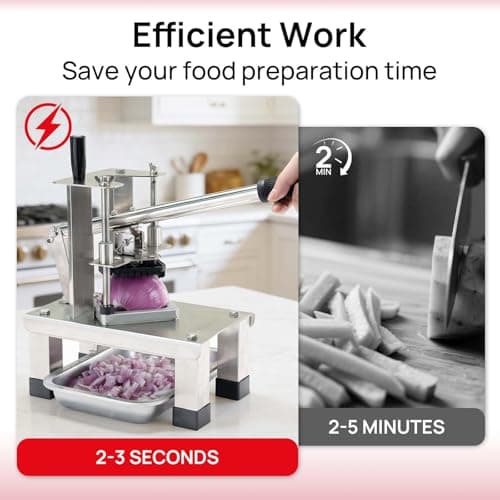 ARINOO Commercial French Fry Cutter and Vegetable Dicer with 3 Stainless Steel Blades – 3/8", 1/2", 1/4" – Heavy Duty Stainless Steel Potato Slicer for Home and Restaurant Use - Thumbnail 6