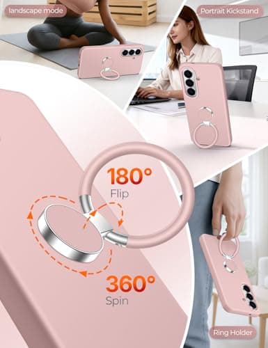 XYZ Silicone Case for Samsung Galaxy S26 Plus, [Soft 2-Way Ring Stand] [Anti-Scratch Microfiber Lining] Shockproof Protective Phone Cover, Pink - Thumbnail 4